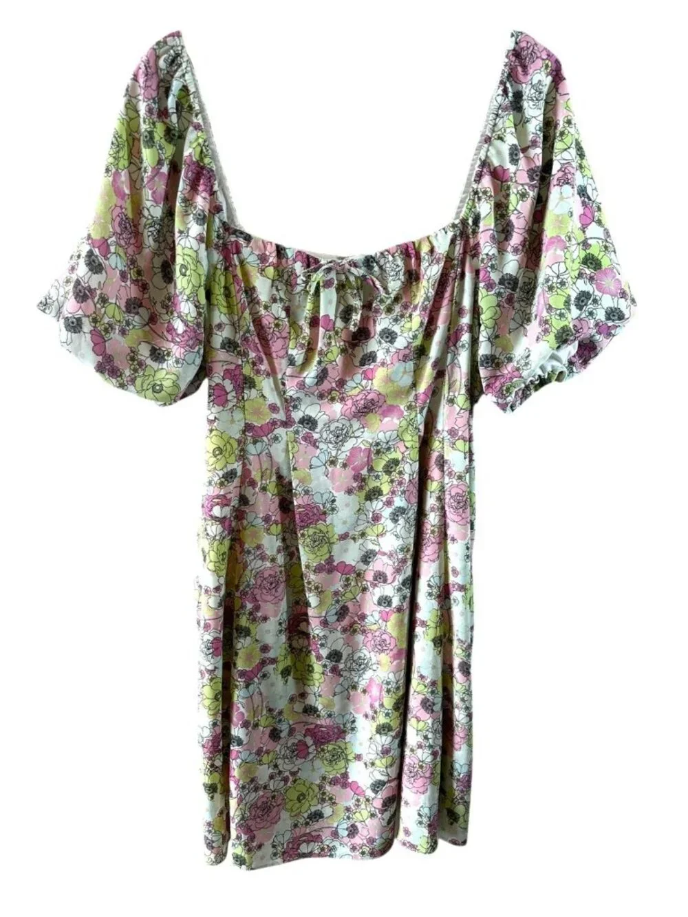 BCBGeneration Pastel Floral Milkmaid Cottagecore Dress Puff Sleeve Size 12 - Picture 4 of 9